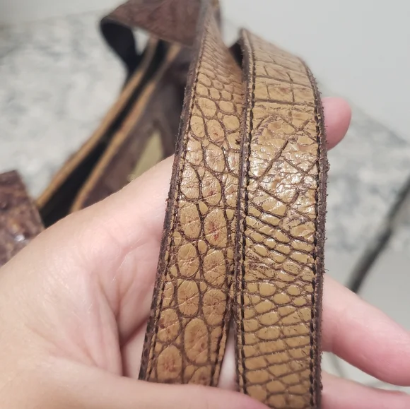 Brahmin Vintage Crocodile Embossed Leather Pecan Melbourne Small Handbag Tote - Picture 8 of 16